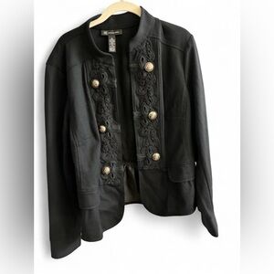 INC International Concepts Black Jacket with Lace and Silver Buttons